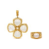 YELLOW GOLD AND MOONSTONE PENDANT/BROOCH AND RING