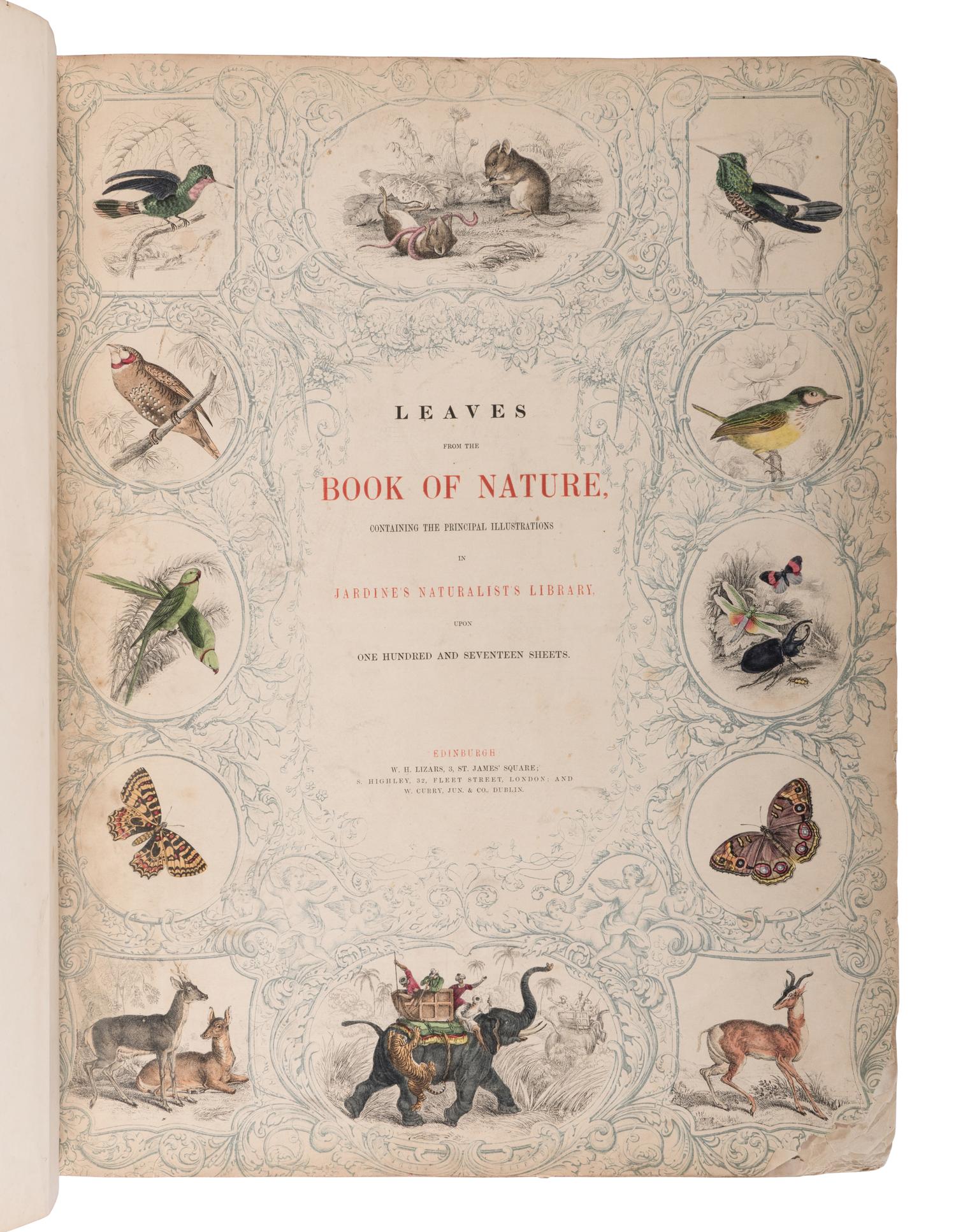 [NATURAL HISTORY]. JARDINE, William (1800-1874). Leaves from the Book of Nature, Containing the Principal Illustrations in Jardine's Naturalist's Library . Edinburgh: W.H. Lizars; London: S. Highly; Dublin: W. Curry, [1846].