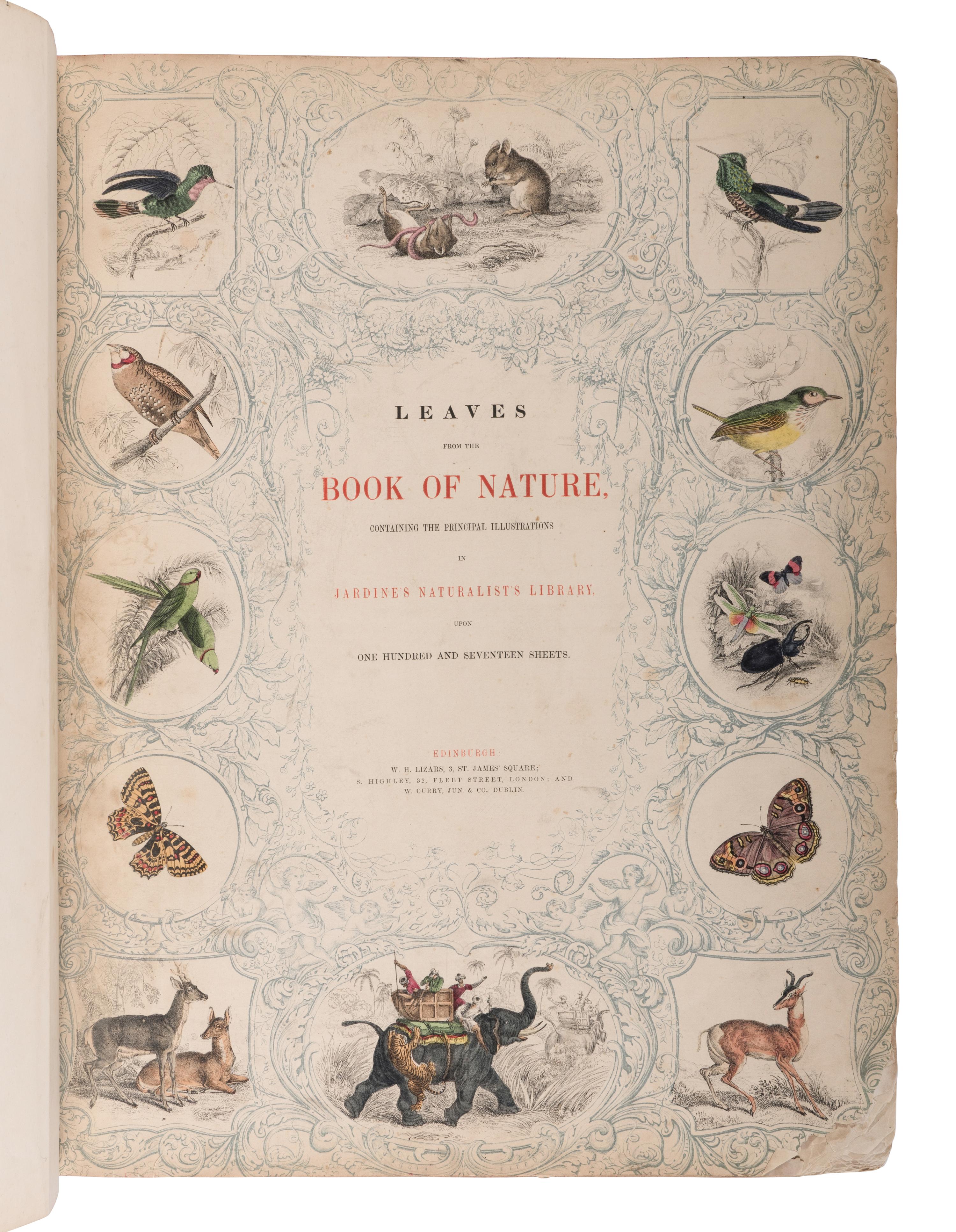 [NATURAL HISTORY]. JARDINE, William (1800-1874). Leaves from the Book of Nature, Containing the Principal Illustrations in Jardine's Naturalist's Library . Edinburgh: W.H. Lizars; London: S. Highly; Dublin: W. Curry, [1846].