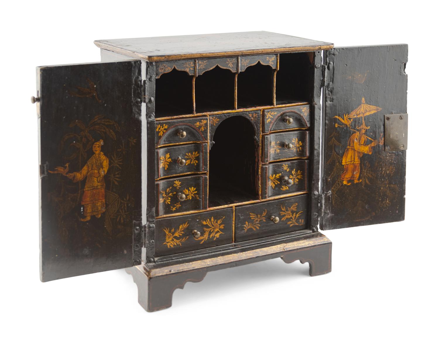 A George III Japanned Jewelry Cabinet