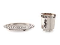 Hopi Silver Overlay Dish AND Cup