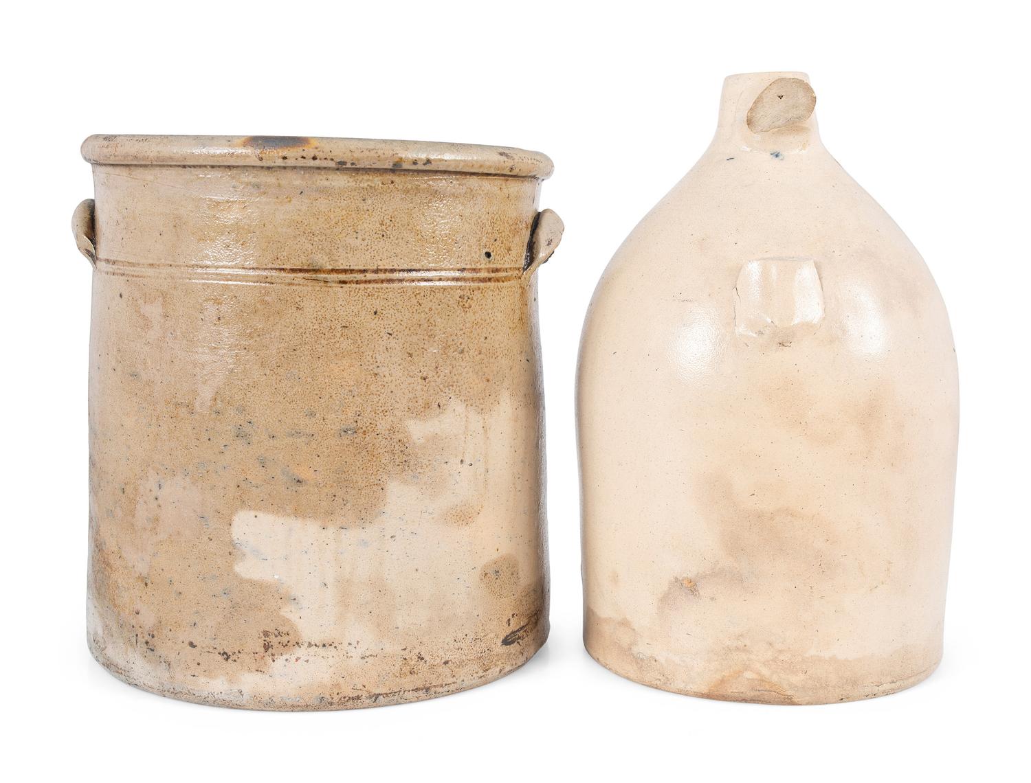 Two Cobalt Decorated Stoneware Articles