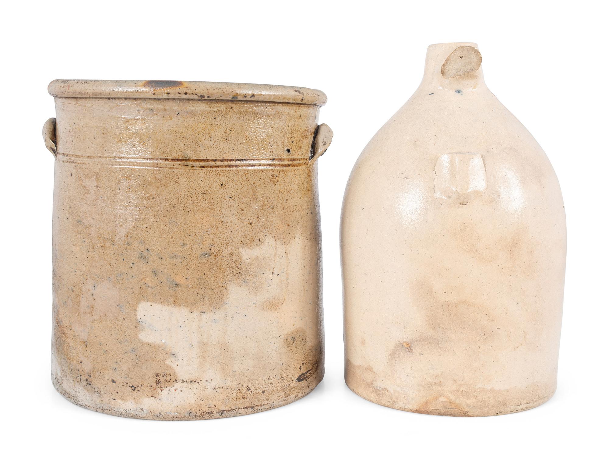 Two Cobalt Decorated Stoneware Articles