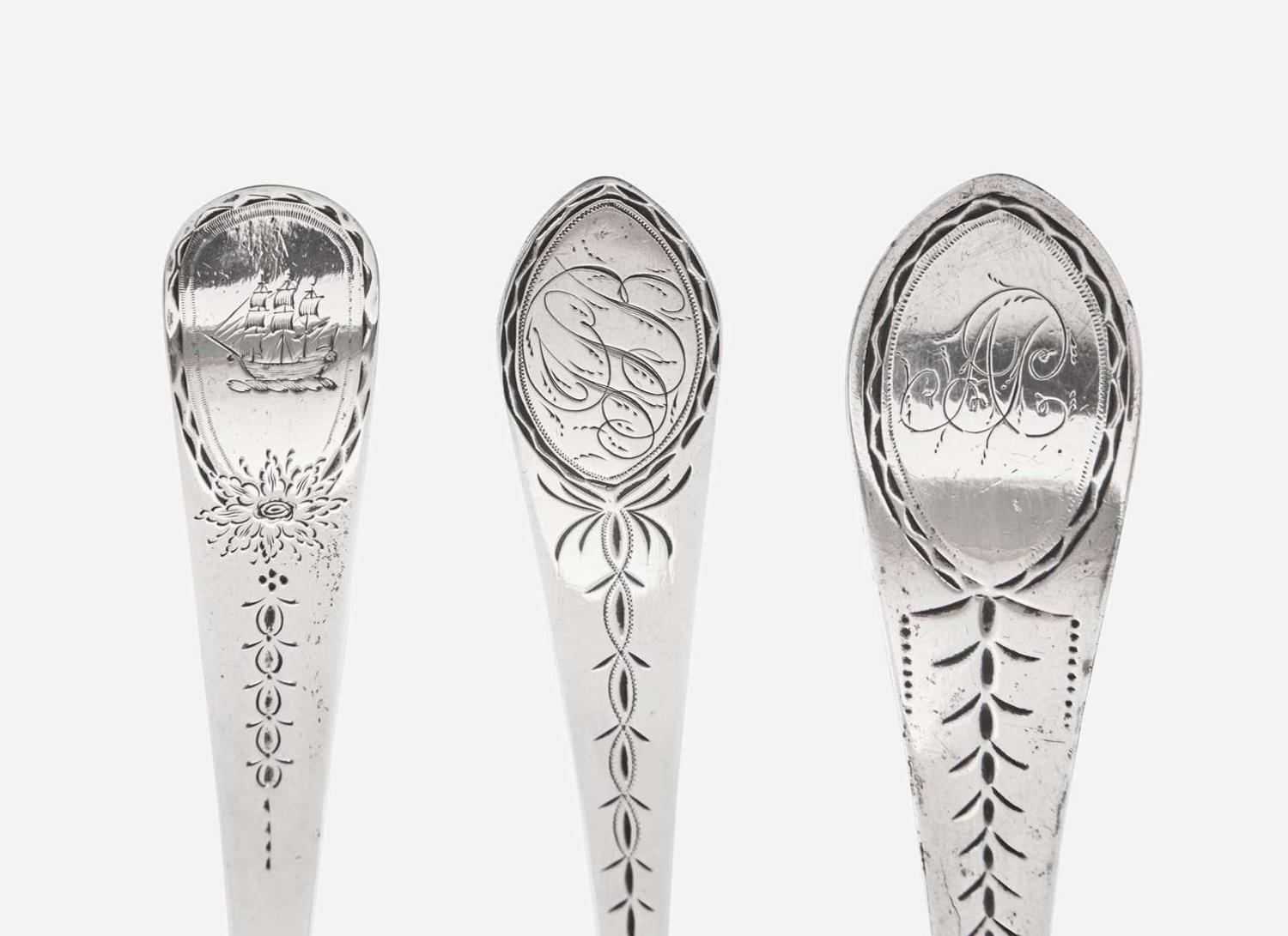 A group of three Federal silver punch ladles, William Garret Forbes (1751-1840), New York, NY, Isaac Hutton (1766-1855), Albany, NY, and John Bedford (active 1782-1834), Fishkill, NY, circa 1790