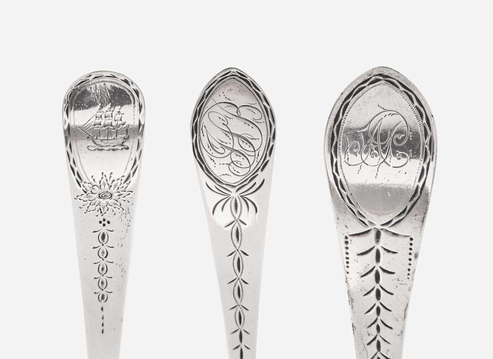 A group of three Federal silver punch ladles, William Garret Forbes (1751-1840), New York, NY, Isaac Hutton (1766-1855), Albany, NY, and John Bedford (active 1782-1834), Fishkill, NY, circa 1790