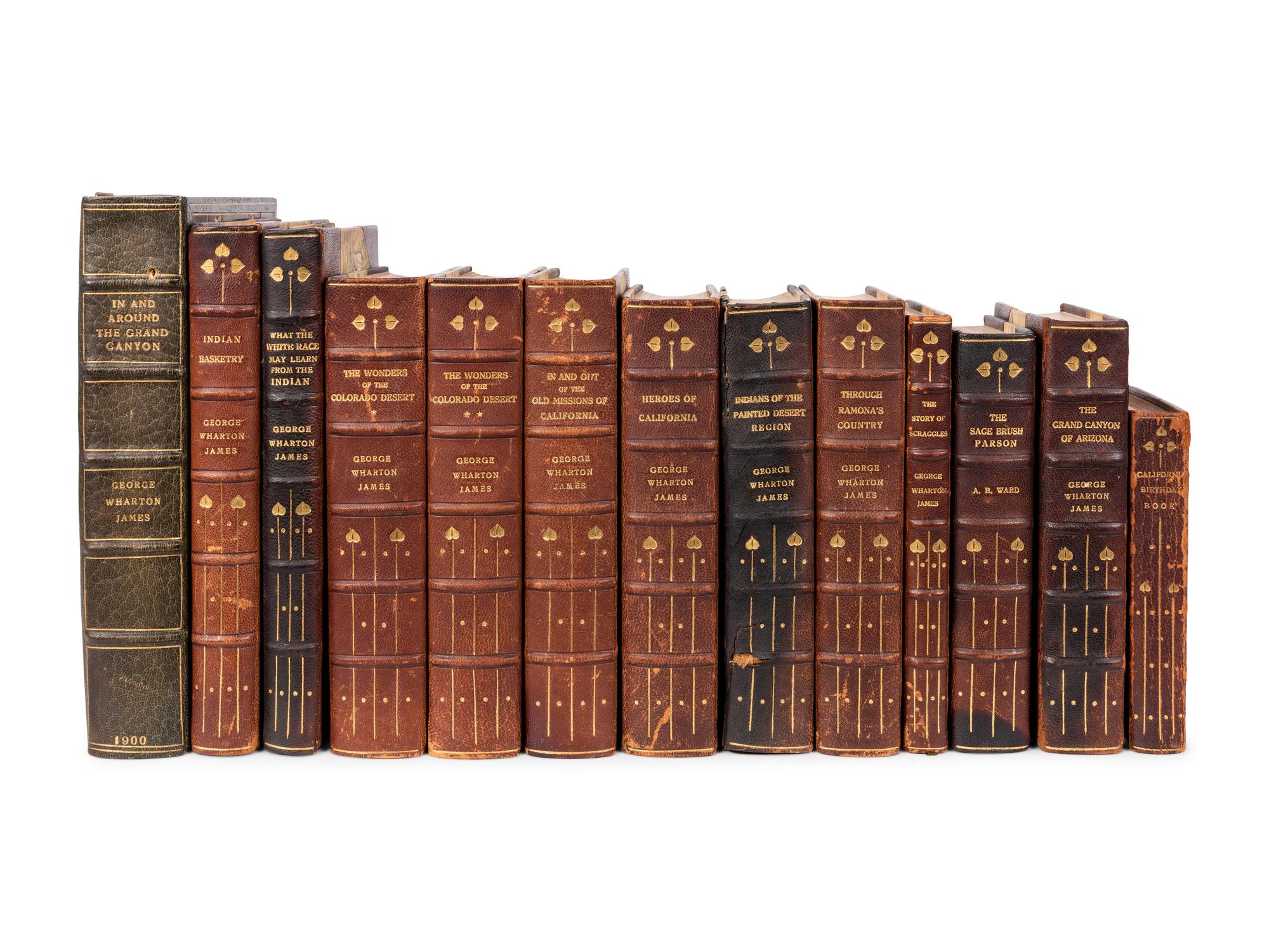 [FINE BINDINGS] -- A group of 12 works in 13 volumes (11 uniformly bound) by George Wharton JAMES finely bound, comprising:
