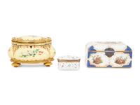A Group of Three French Gilt Metal Mounted Porcelain Boxes