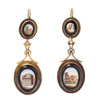 A Pair of Victorian Grand Tour Yellow Gold and Micromosaic Earrings, 7.05 dwts.