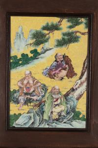 A Pair of Chinese Famille Rose Porcelain Inset Hardwood Wall Panels