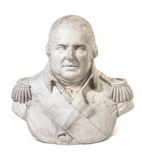 An English Carved Marble Bust, Height 20 1/2 inches.