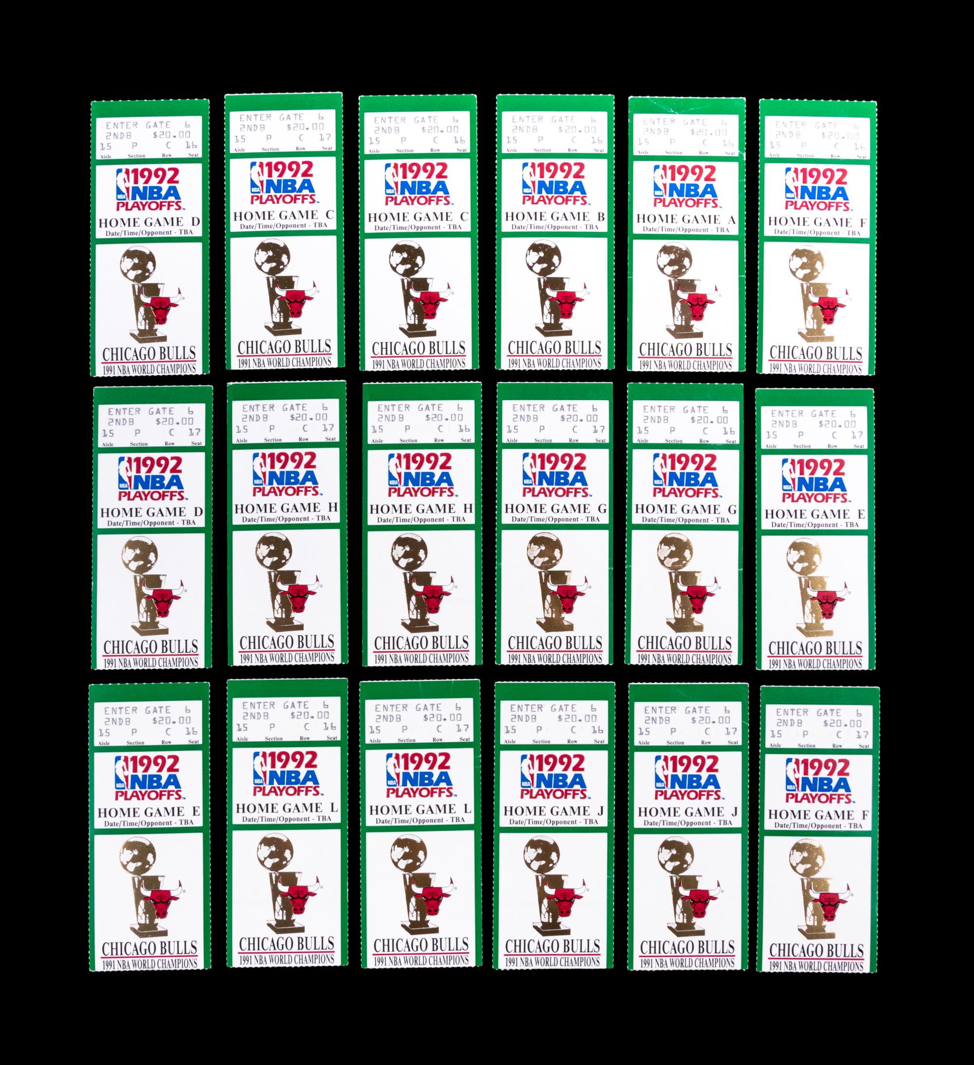 A Group of 18 Chicago Bulls 1992 NBA Playoff Tickets,