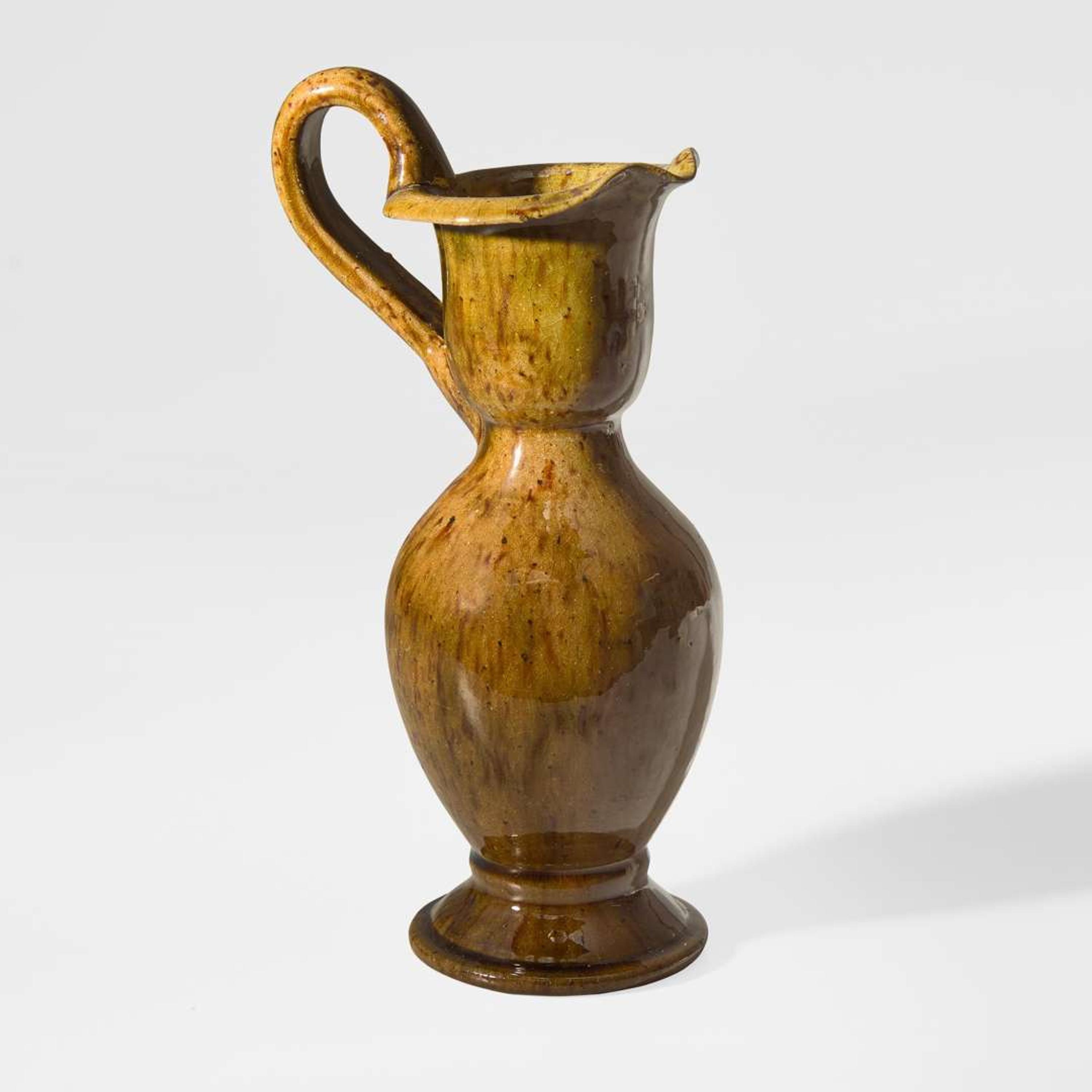 George Ohr (American, 1857-1918) Pitcher in Speckled Brown and Pale Olive Glaze, Biloxi, Mississippi, USA, circa 1895-1896