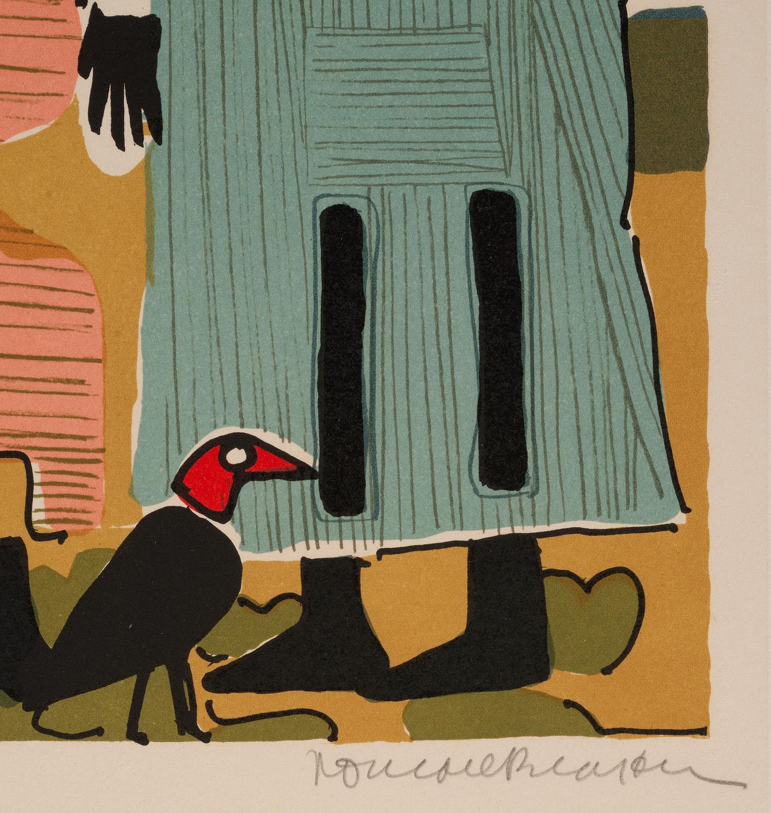 BEARDEN, Romare (1911-1988), artist. Firebirds . Signed print. [1979].