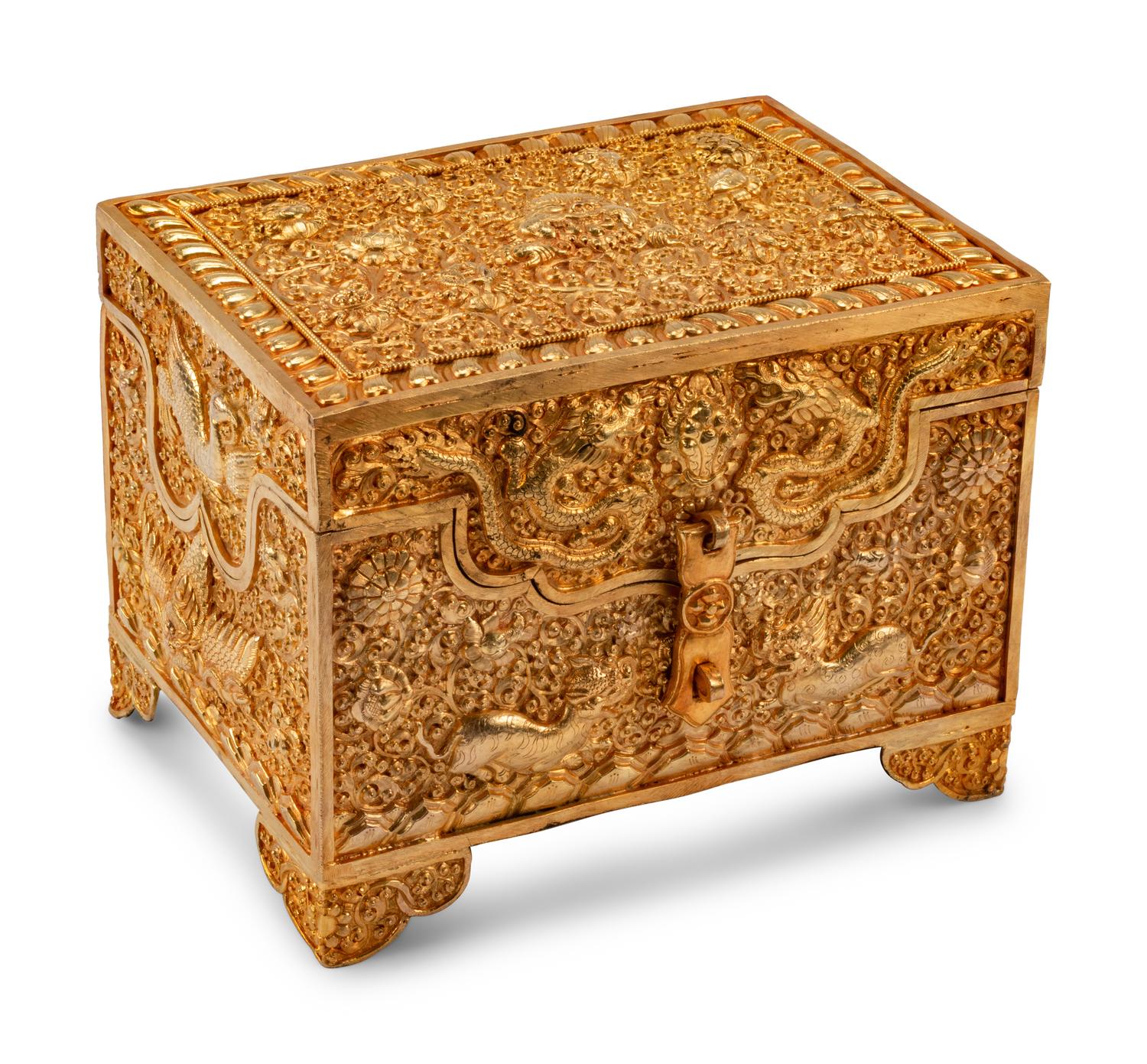 A Tibetan Style Gilt Bronze Table Casket