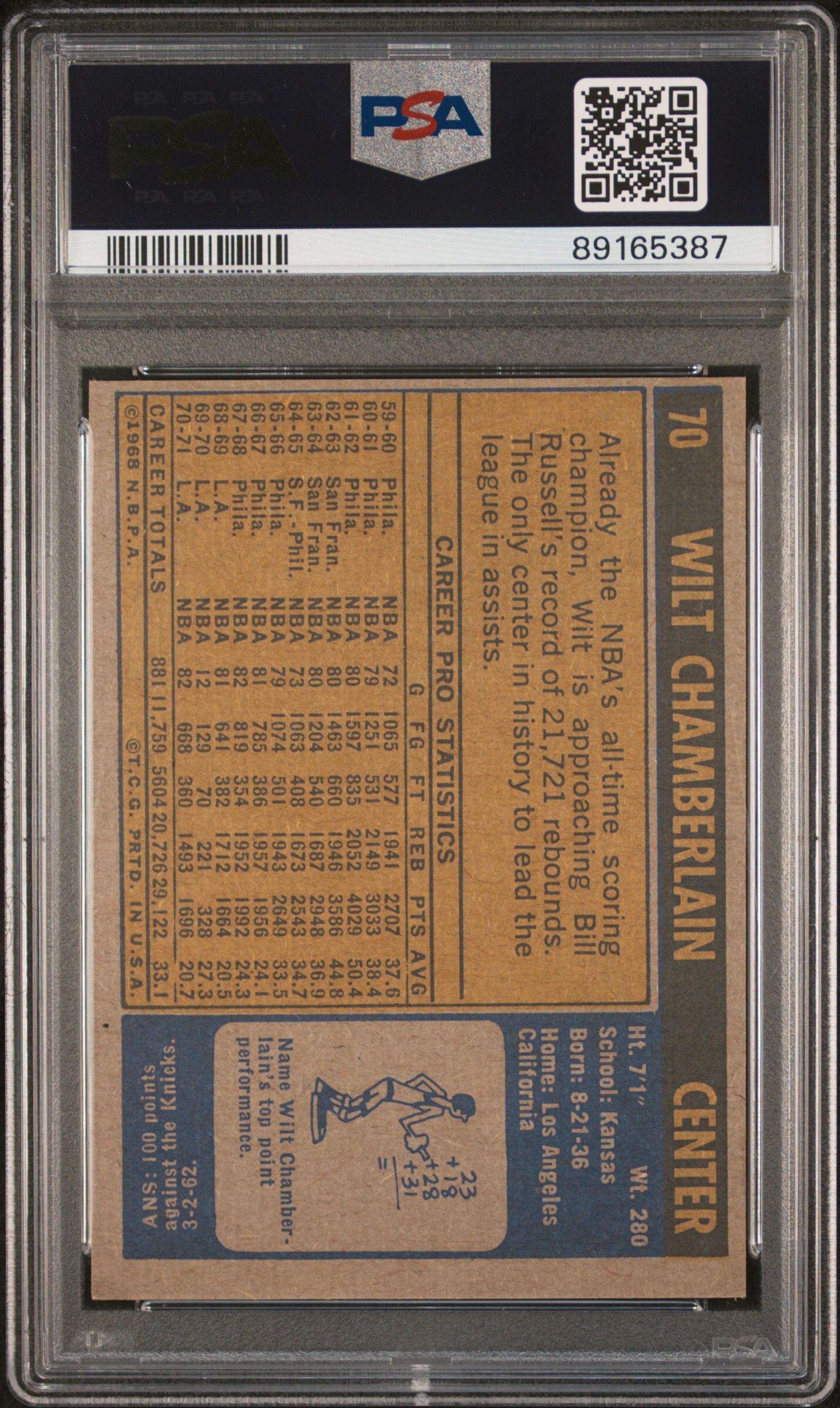 A 1971 Topps Wilt Chamberlain Basketball Card No. 70 (PSA 8 NM-MT)