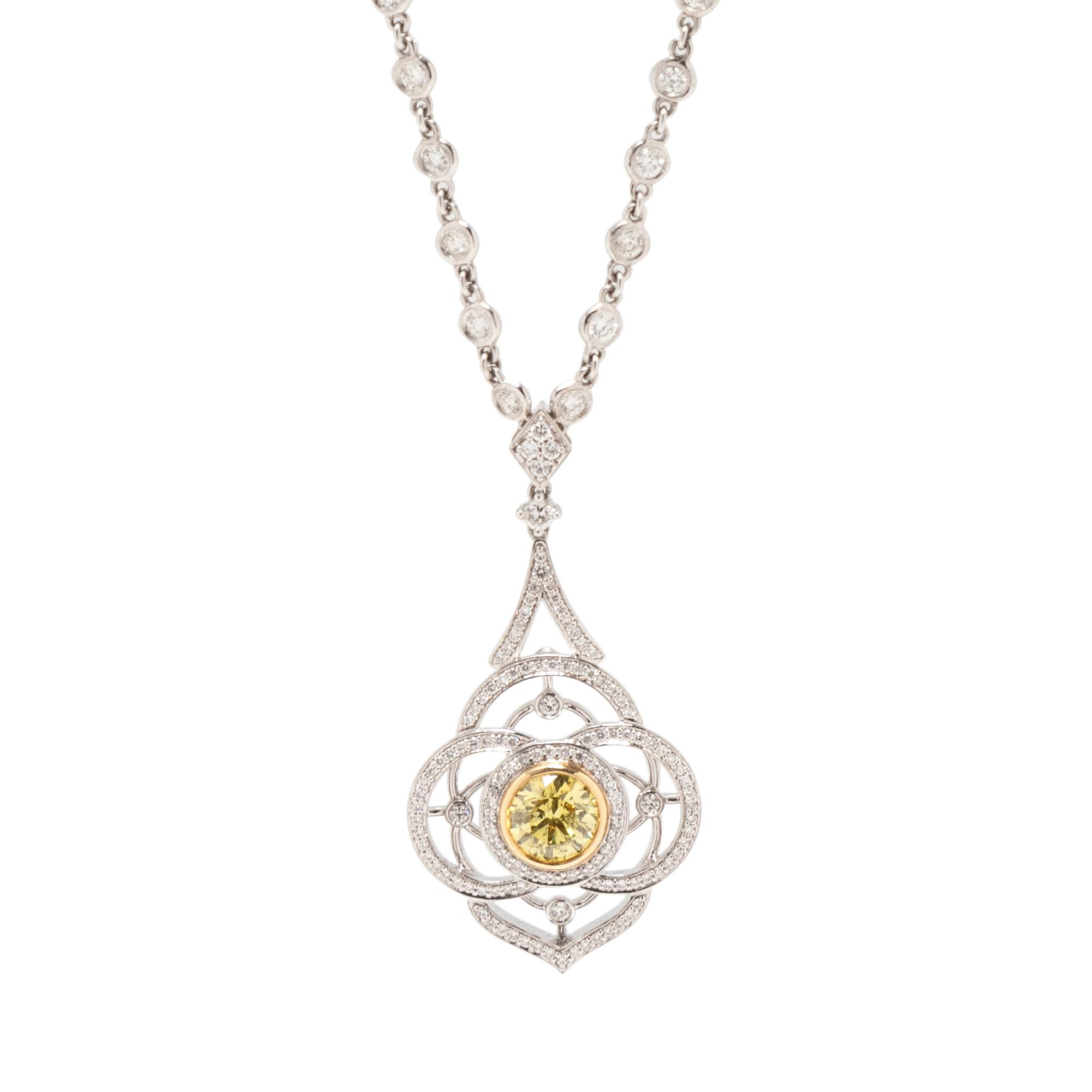 FANCY INTENSE YELLOW DIAMOND AND DIAMOND NECKLACE