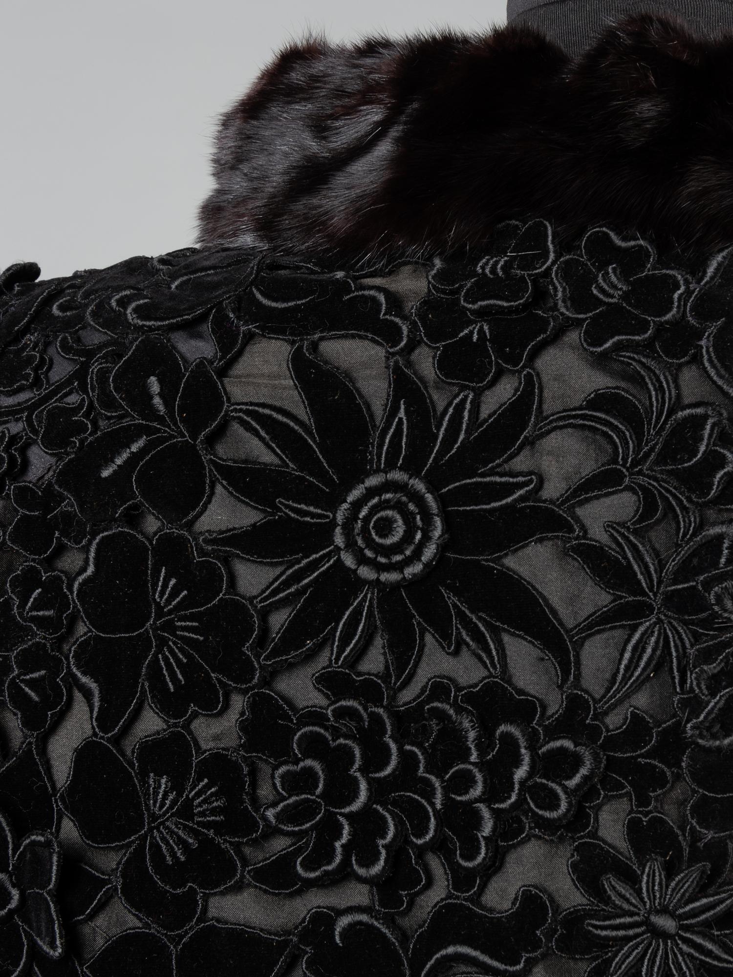 Givenchy Haute Couture Floral Appliqué Coat with Fur Collar, 1960-80s