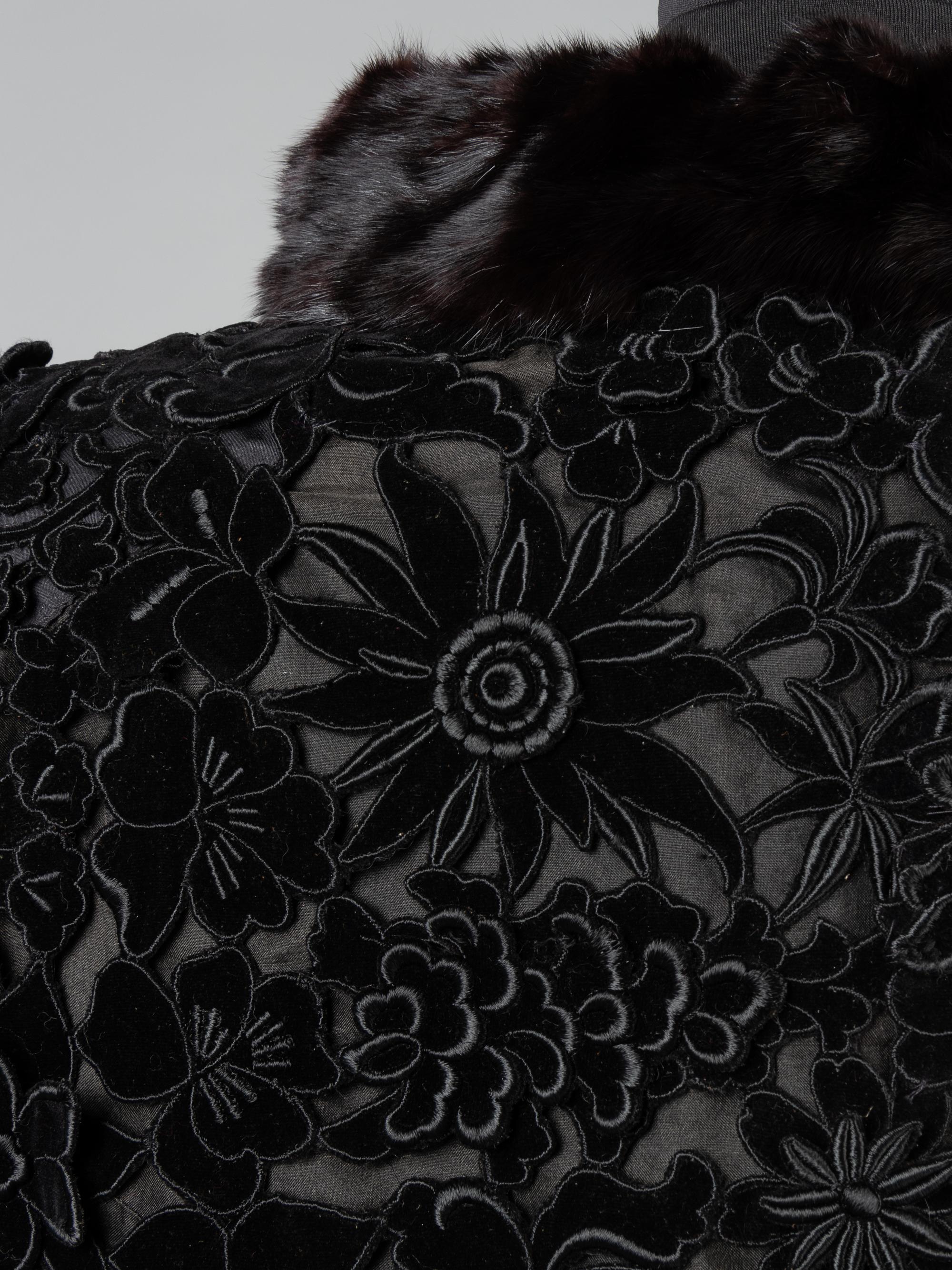Givenchy Haute Couture Floral Appliqué Coat with Fur Collar, 1960-80s