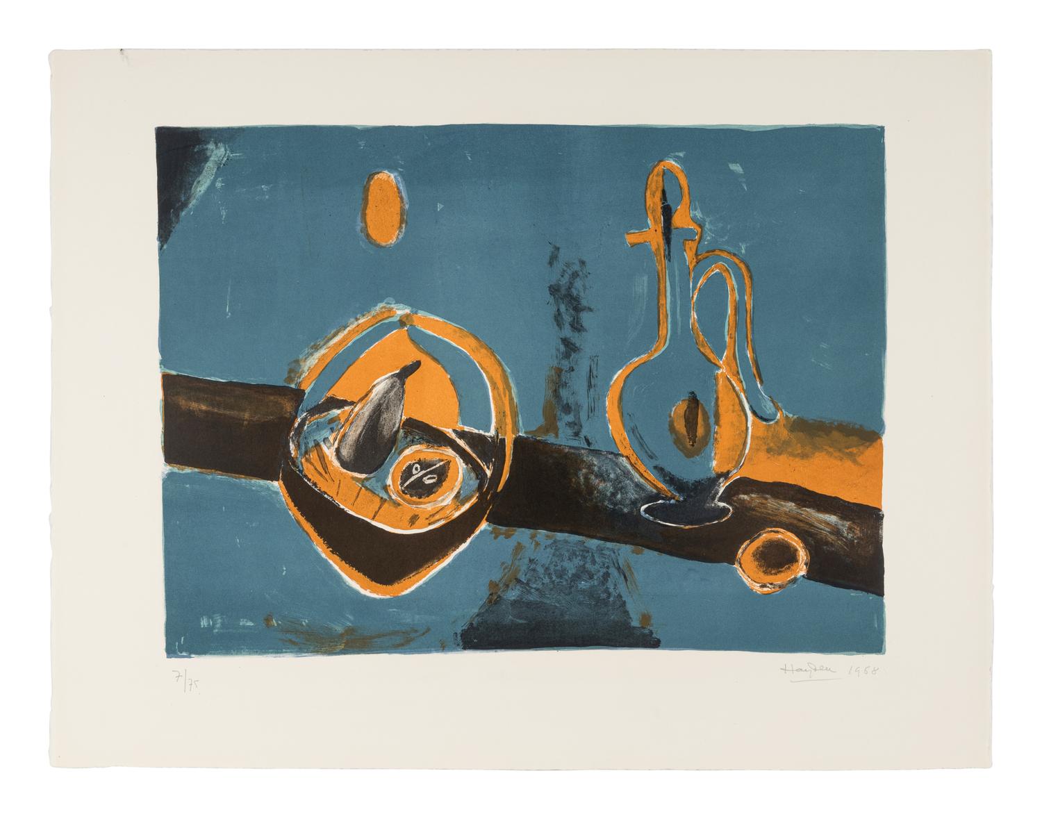 A Group of Four Prints (Bouteille et Fruits; Paysage Vert; Thiere Rouge Et Bleu; La Colline Rouge) , 1968