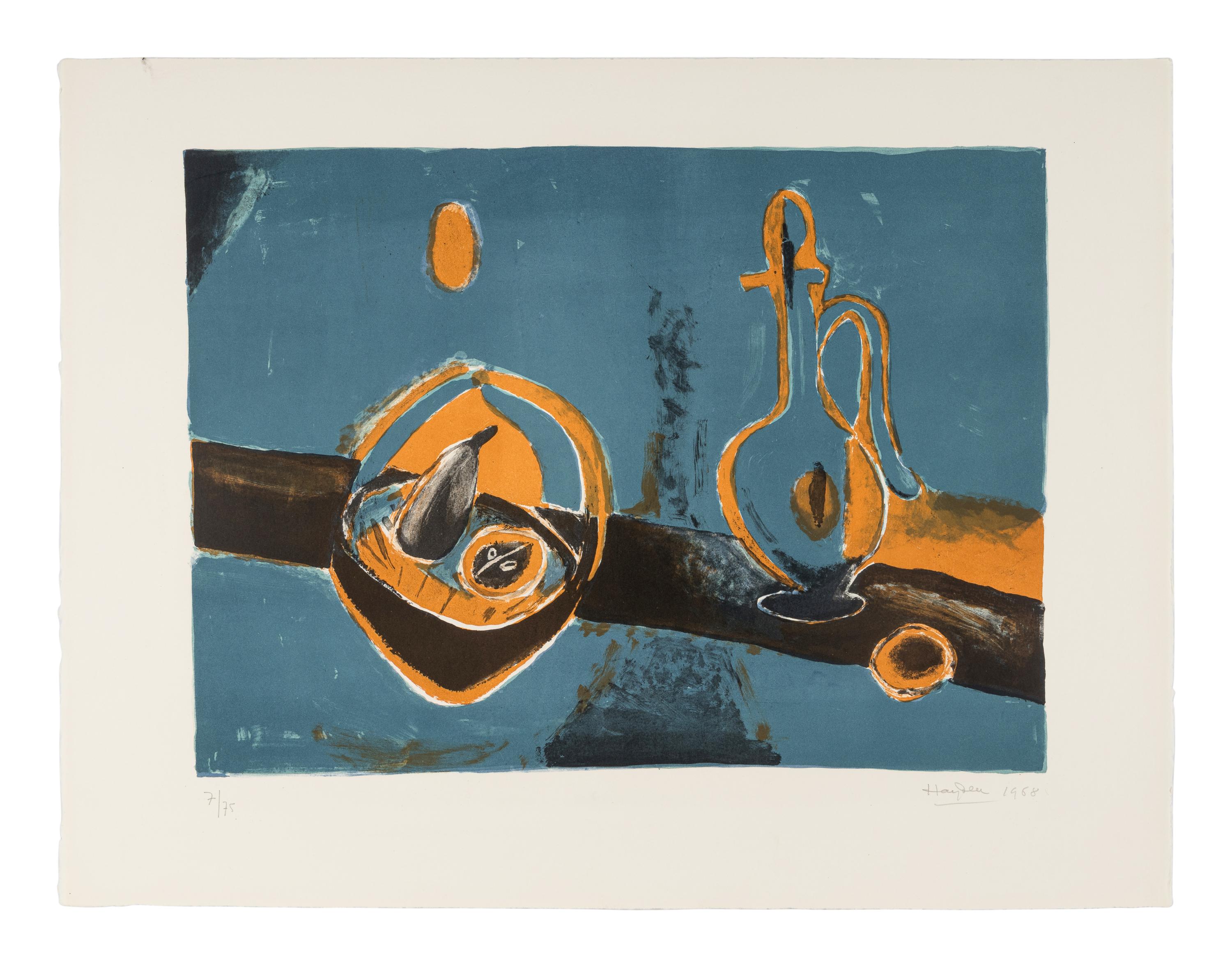A Group of Four Prints (Bouteille et Fruits; Paysage Vert; Thiere Rouge Et Bleu; La Colline Rouge) , 1968