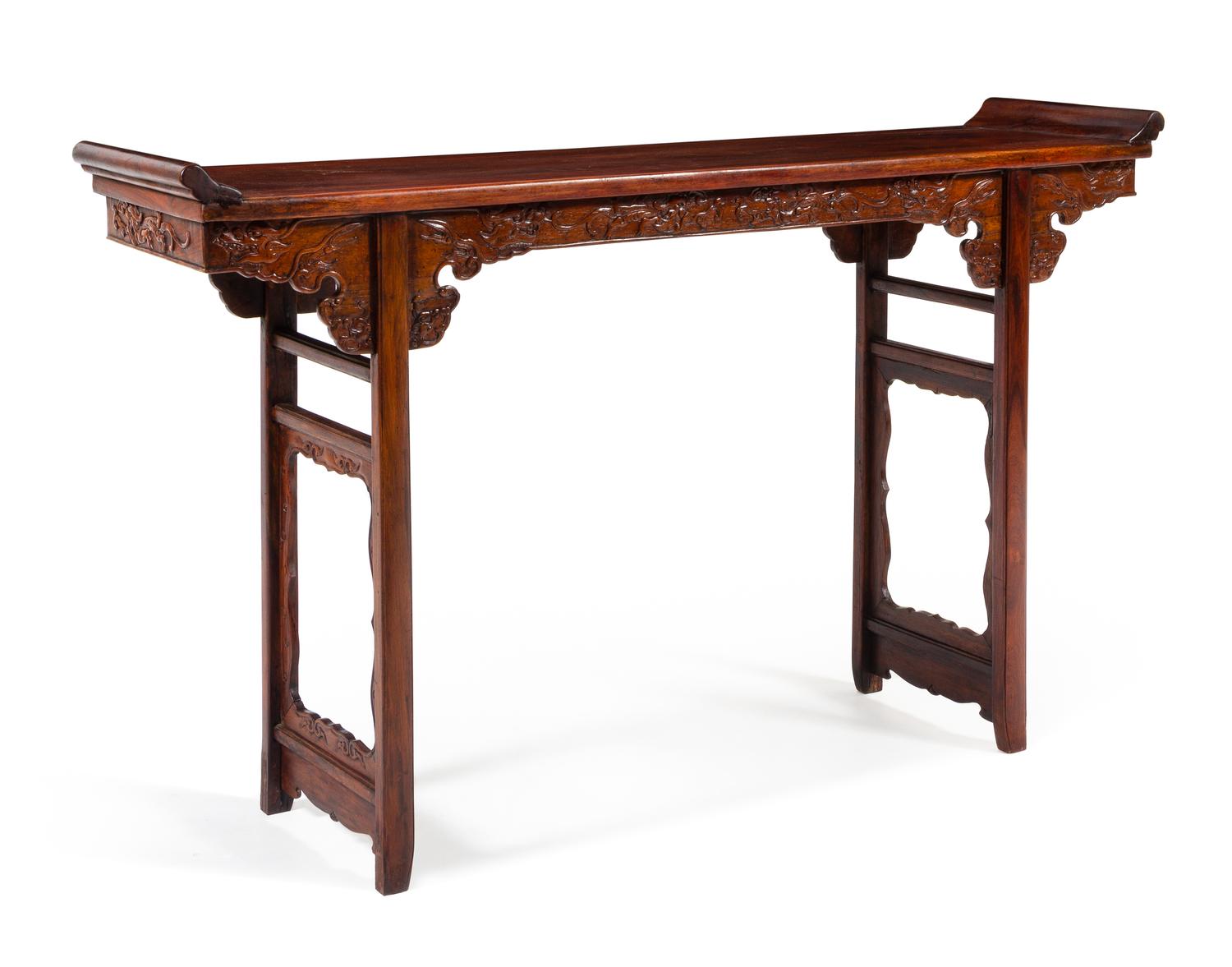 A Hardwood Altar Table, Qiaotou'an Height 36 1/4 x width 59 3/4 x depth 15 inches. — QING DYNASTY (1644-1911)