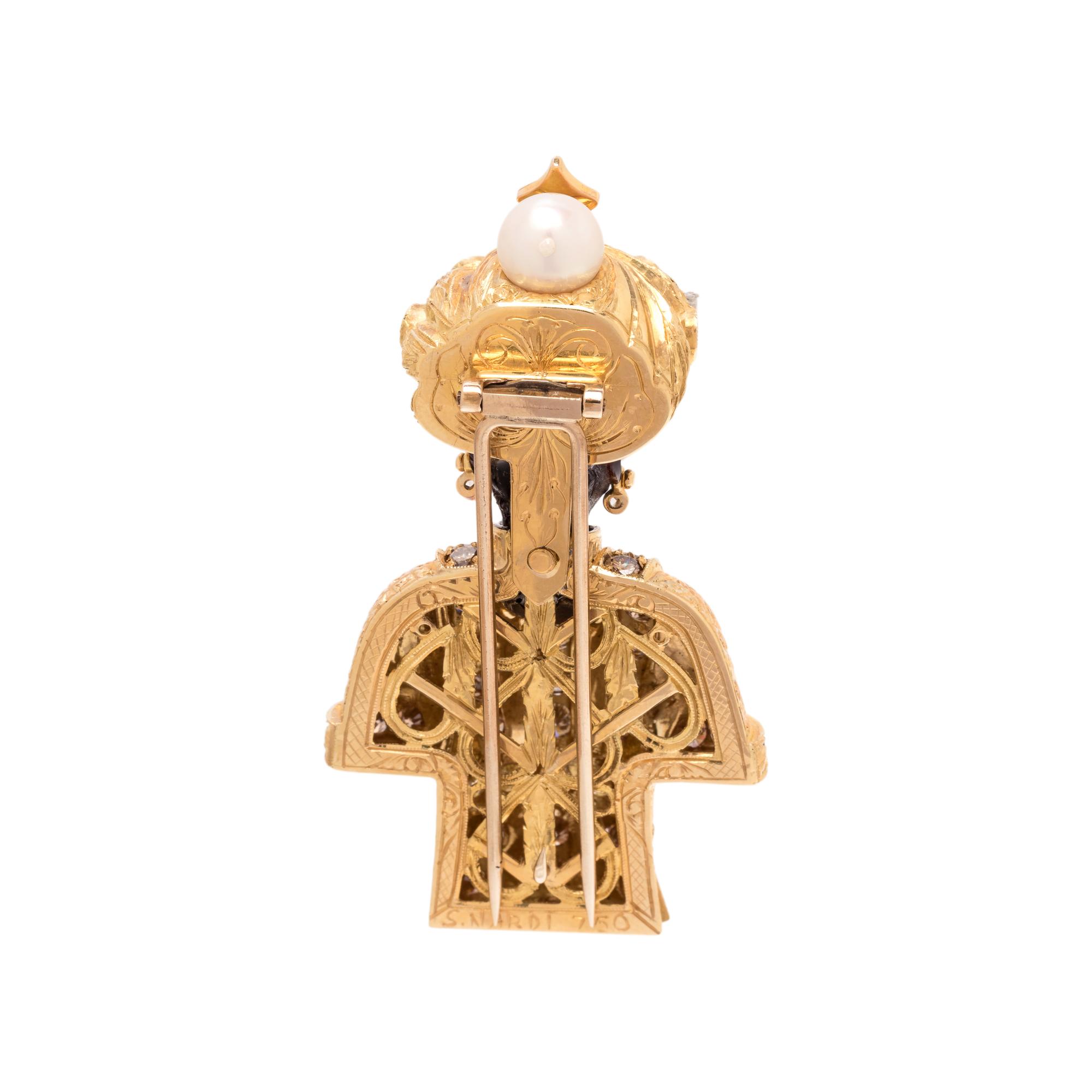 NARDI, YELLOW GOLD, COLORED DIAMOND AND CULTURED PEARL BLACKAMOOR BROOCH