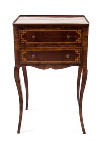 A Louis XV Style Walnut Inlaid Side Cabinet Height 29 x width 17 1/2 x depth 12 1/2 inches. — 19TH CENTURY