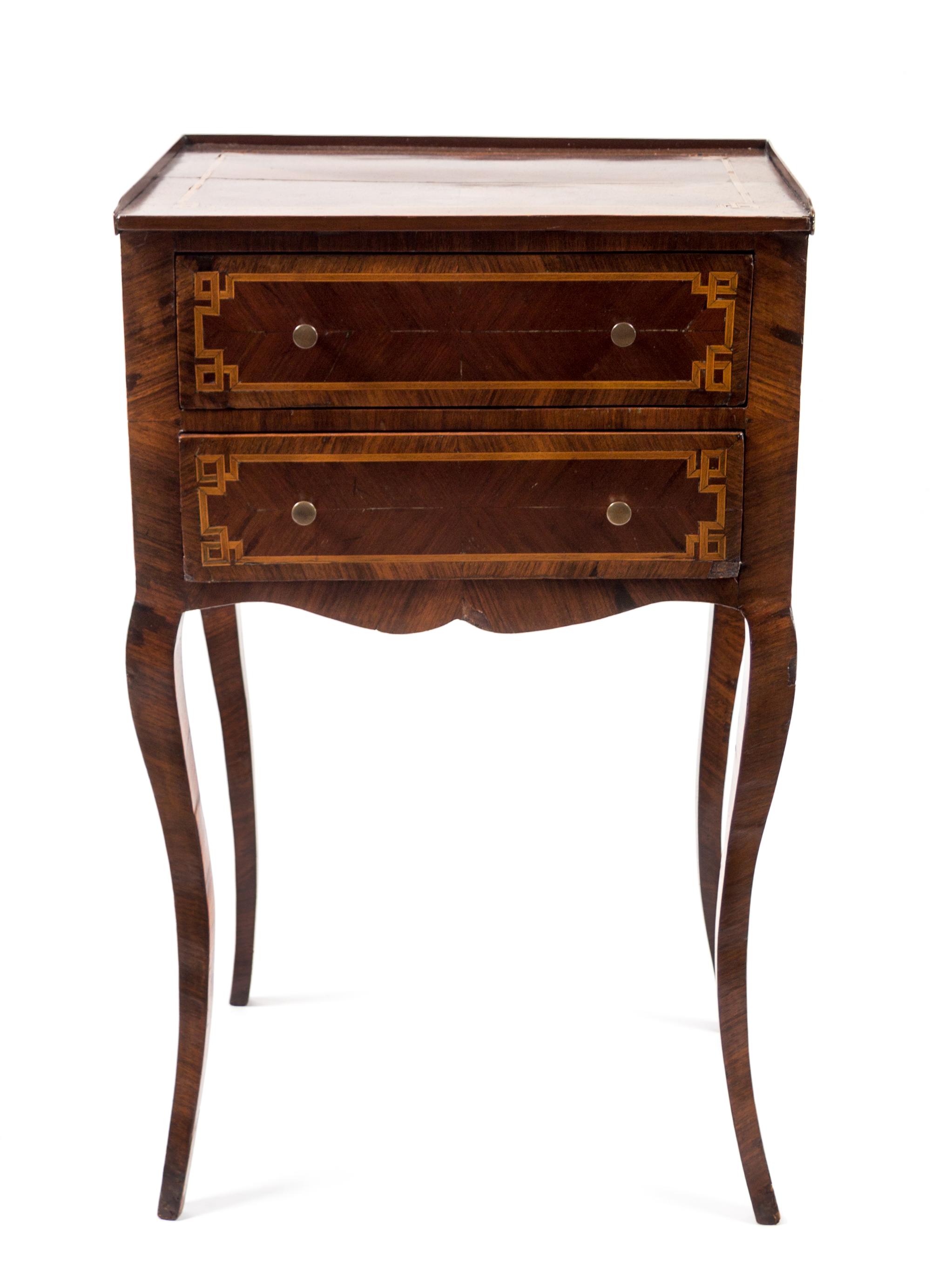 A Louis XV Style Walnut Inlaid Side Cabinet Height 29 x width 17 1/2 x depth 12 1/2 inches. — 19TH CENTURY