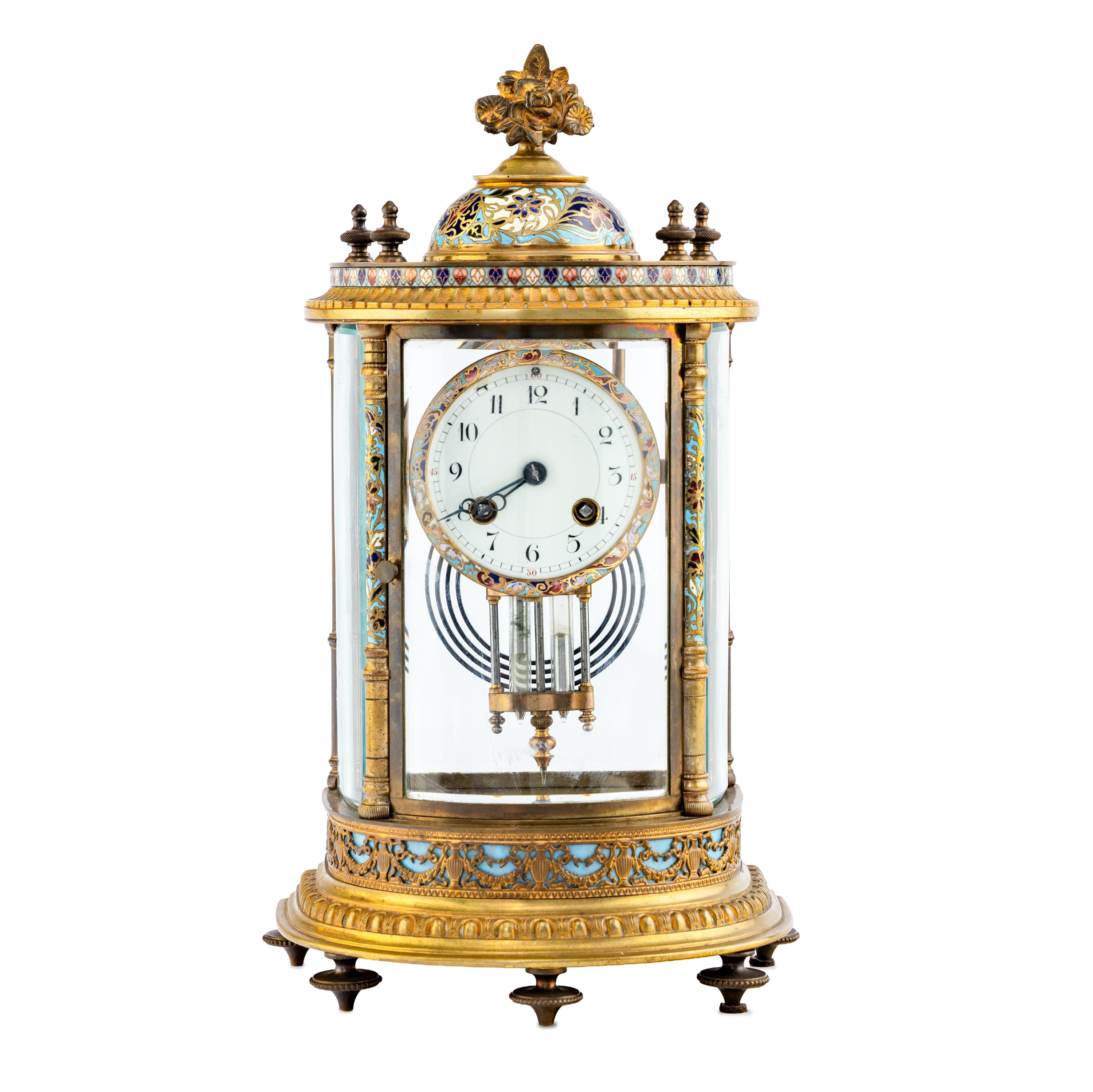 A French Brass and Champlevé Enamel Mantel Clock