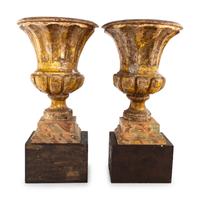 A Pair of Italian Giltwood Flat-Back Urns