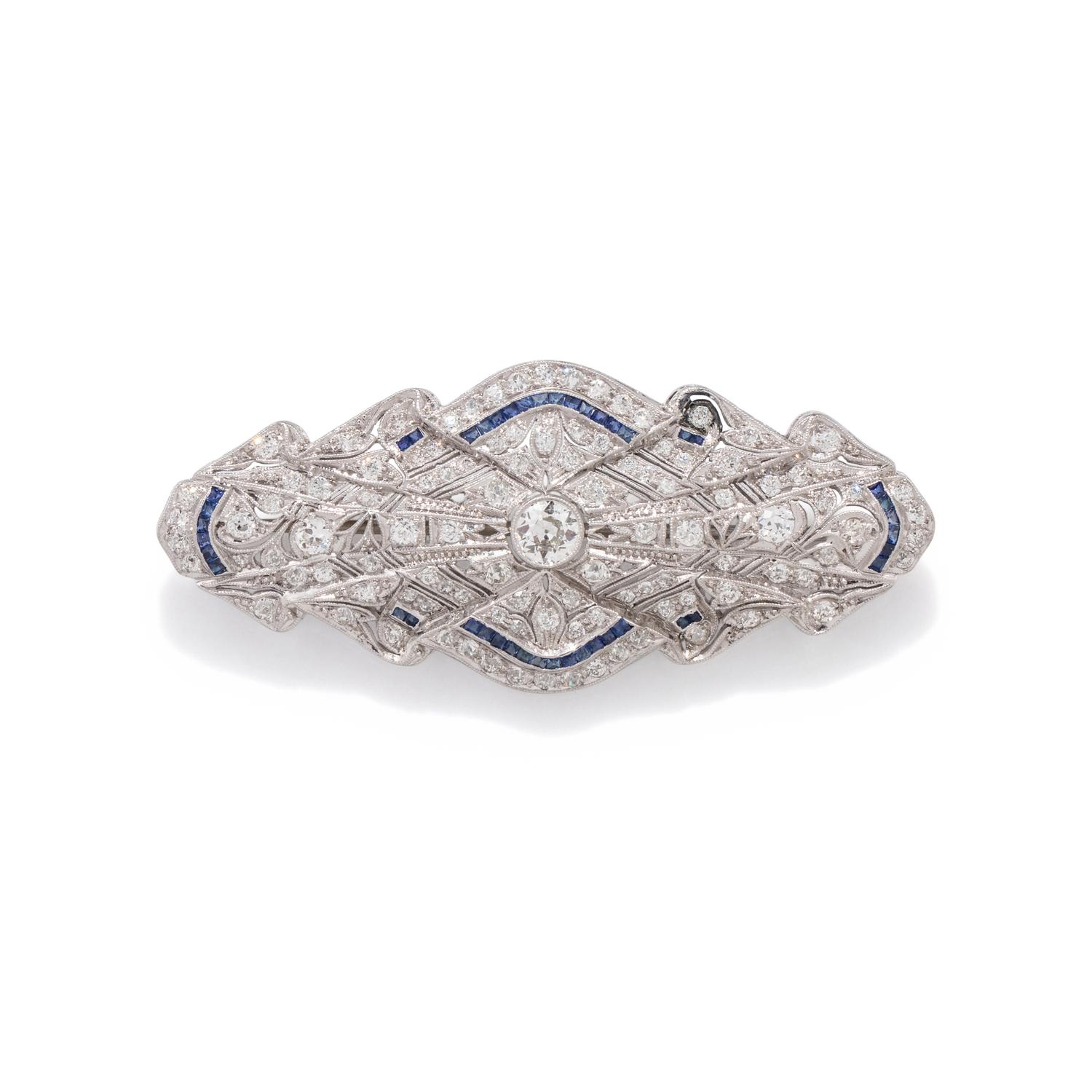 EDWARDIAN, DIAMOND AND SYNTHETIC SAPPHIRE BROOCH