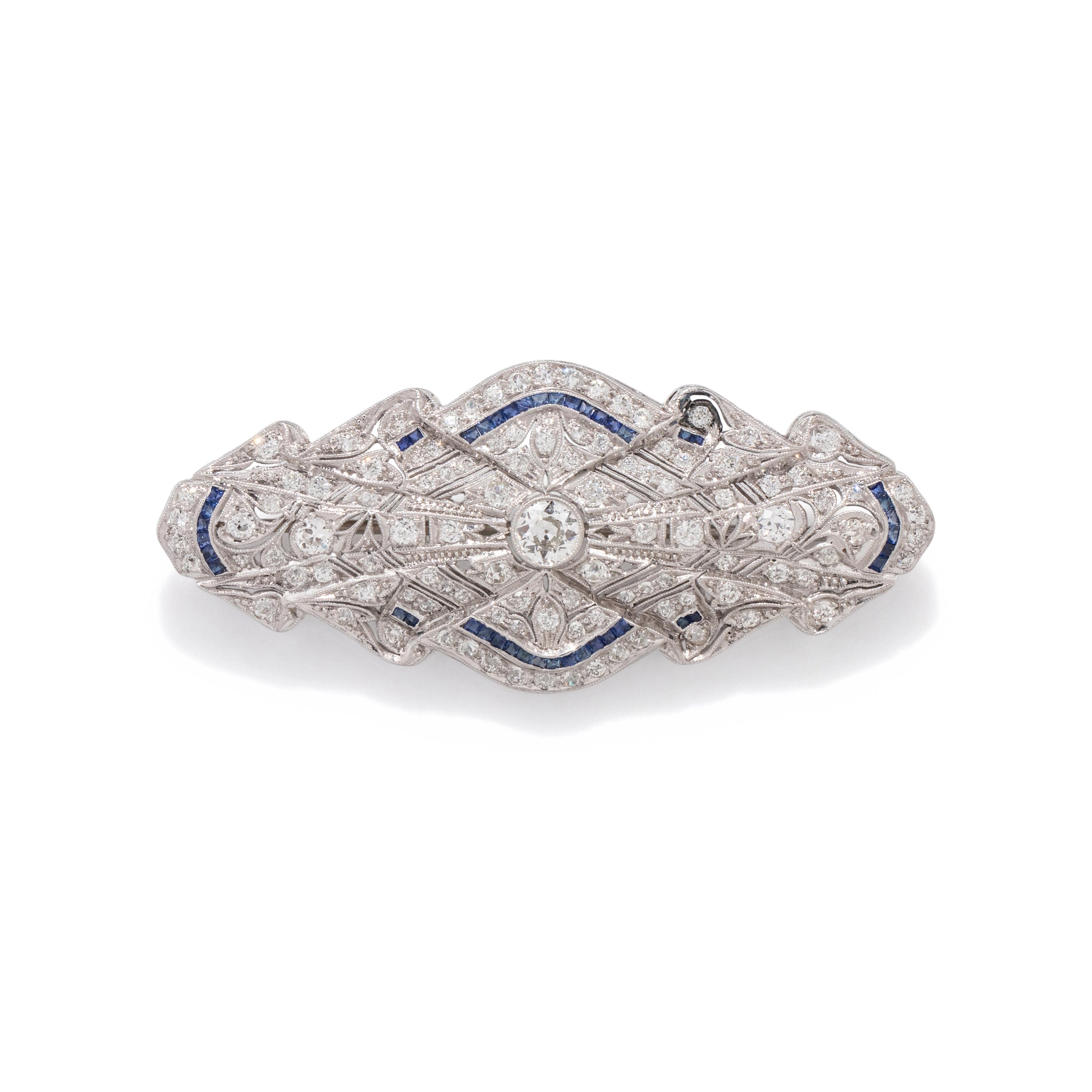 EDWARDIAN, DIAMOND AND SYNTHETIC SAPPHIRE BROOCH