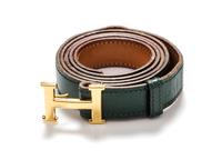 An Hermes Green Leather Mini Constance Belt, 33 inches.