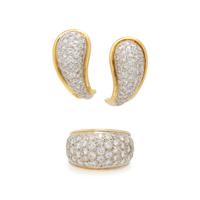 PAVÉ DIAMOND AND BICOLOR GOLD RING AND EARRINGS