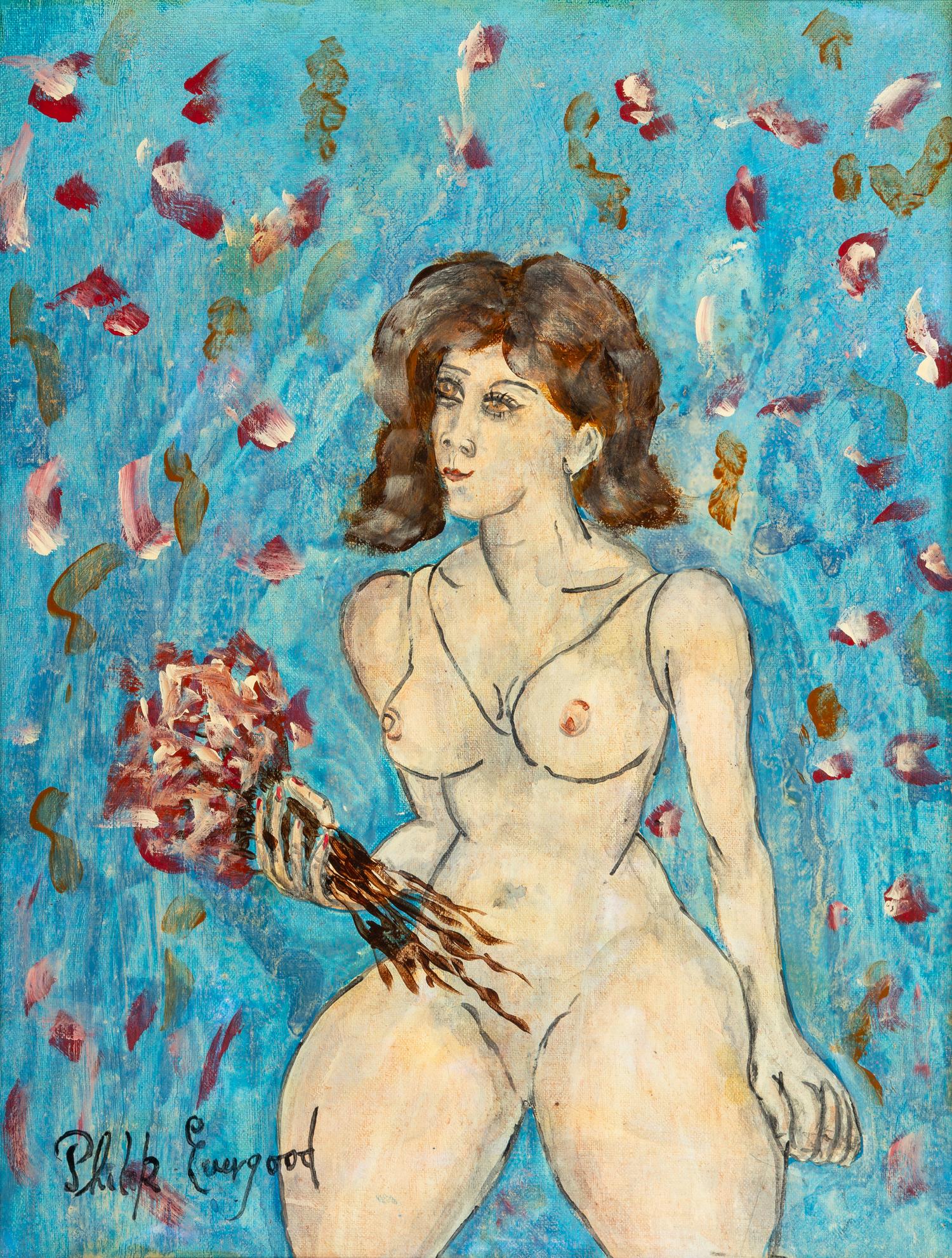 Nude with Flowers in Blue