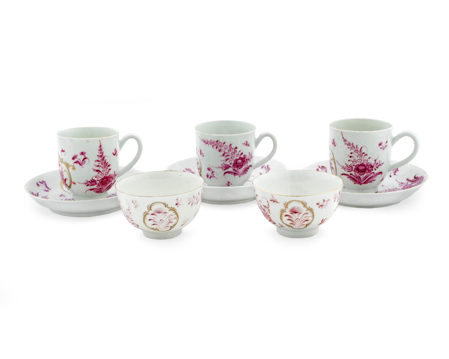 A Small Collection of English Porcelain Cups and Saucers — C. 1780