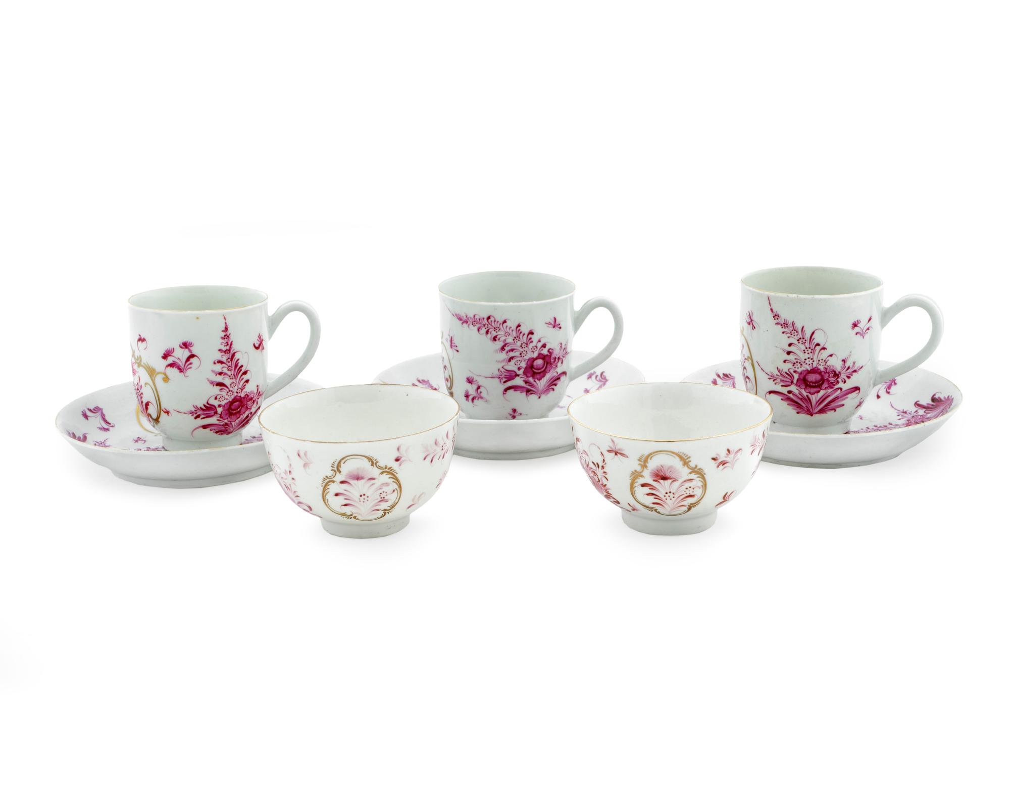 A Small Collection of English Porcelain Cups and Saucers — C. 1780