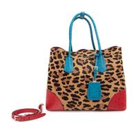 Prada Leopard Print Calf Hair and Ostrich Tote Bag