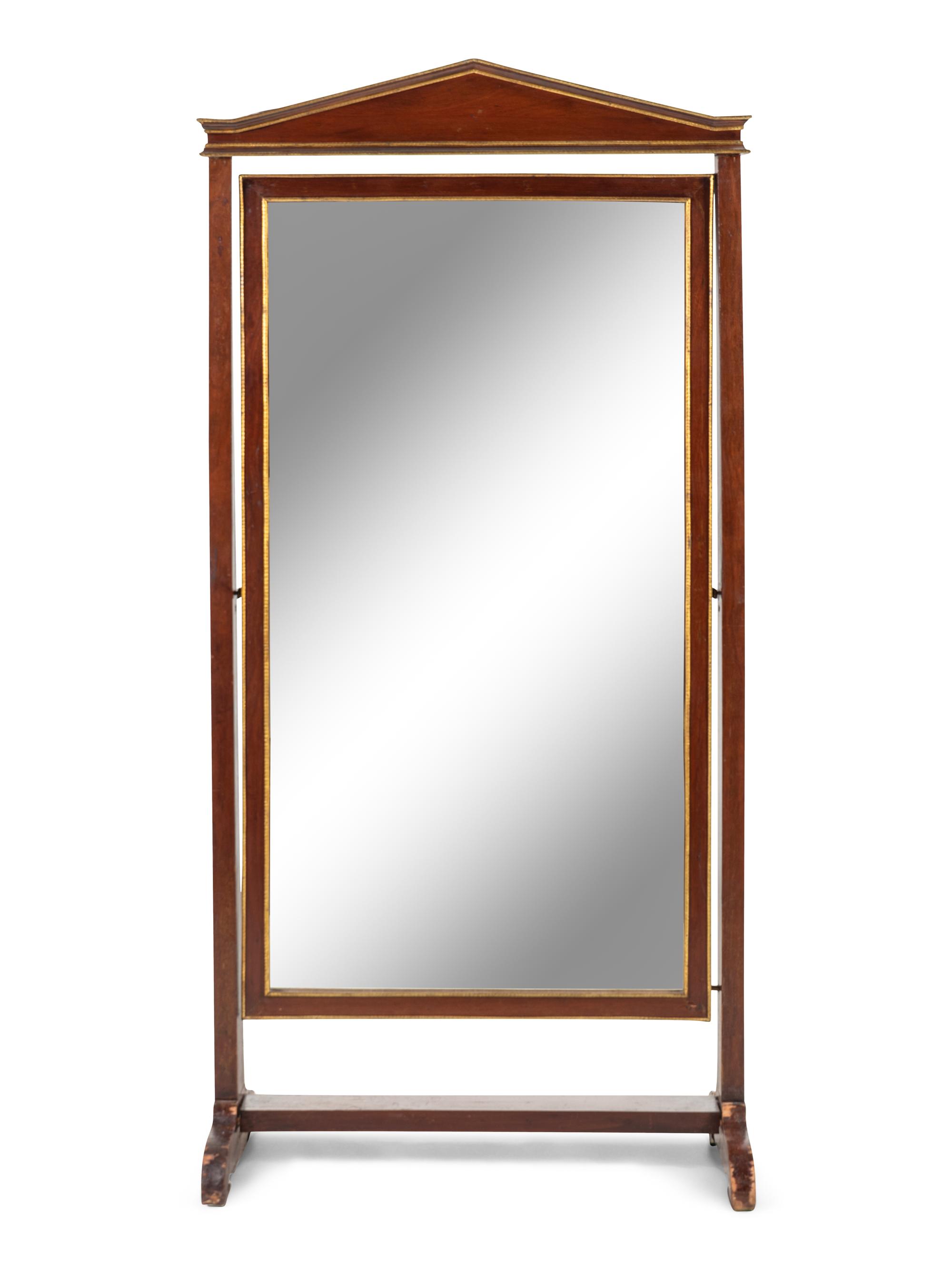 A Continental Parcel Gilt Mahogany Cheval Mirror