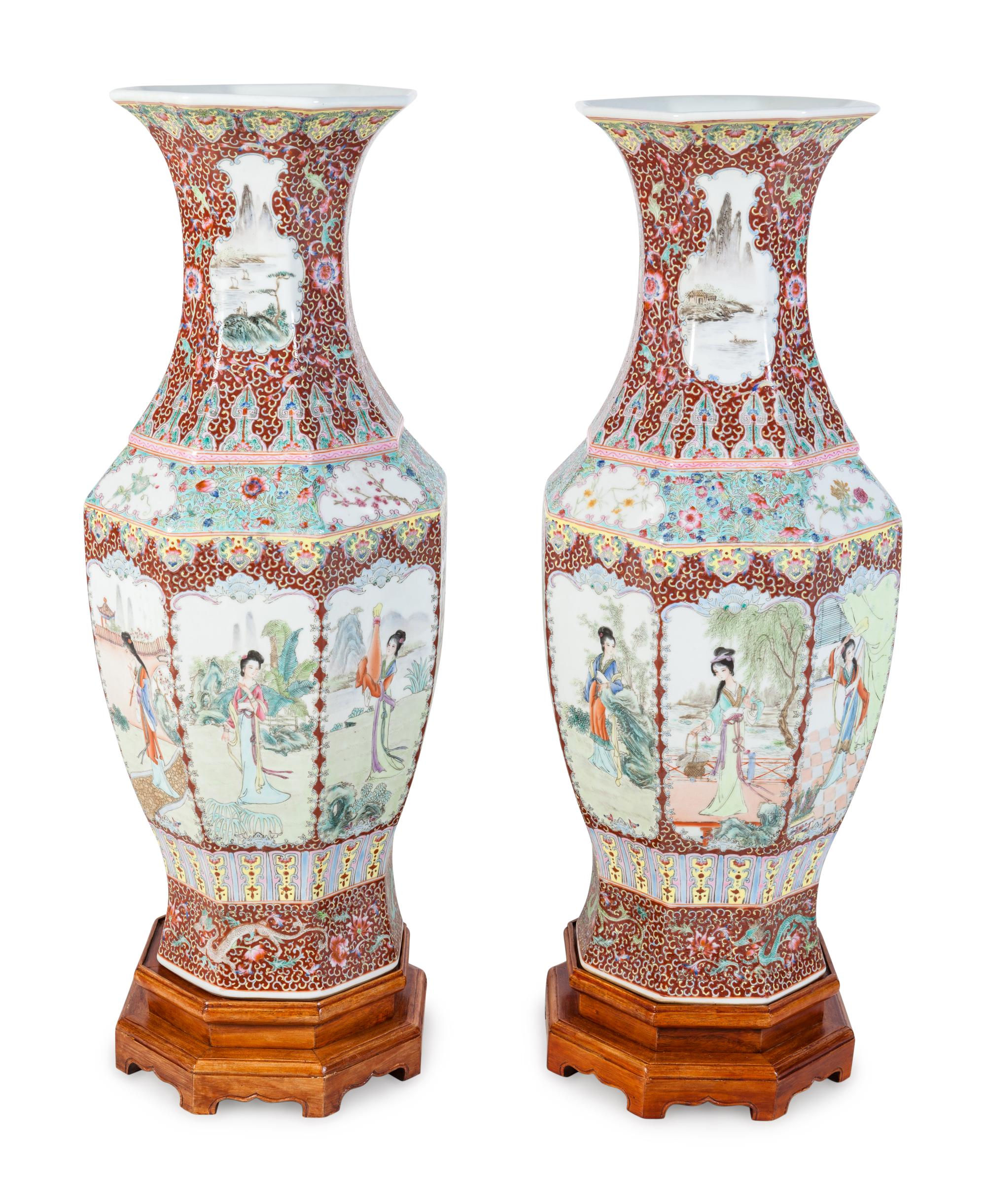 A Pair of Chinese Export Enameled Porcelain Vases