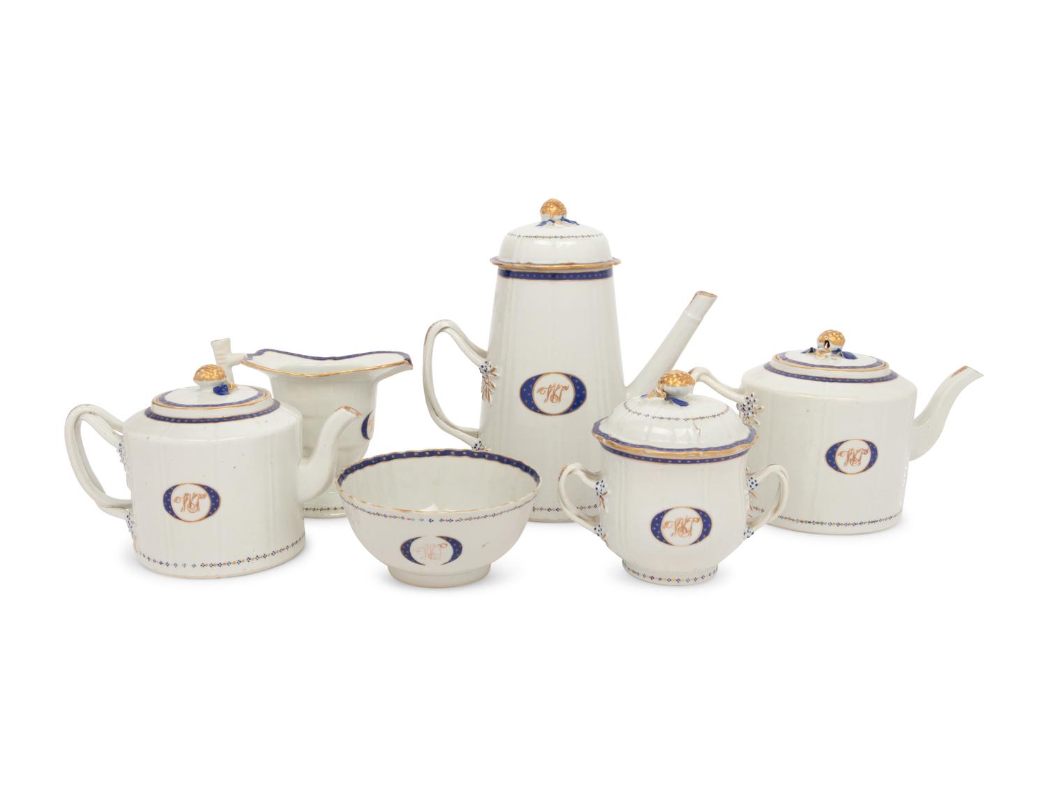 A Chinese Export Porcelain Six-Piece Tea and Coffee Service