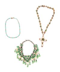 Three Vintage Designer Necklaces: One Vrba & Two Miriam Haskell, 1970-90s