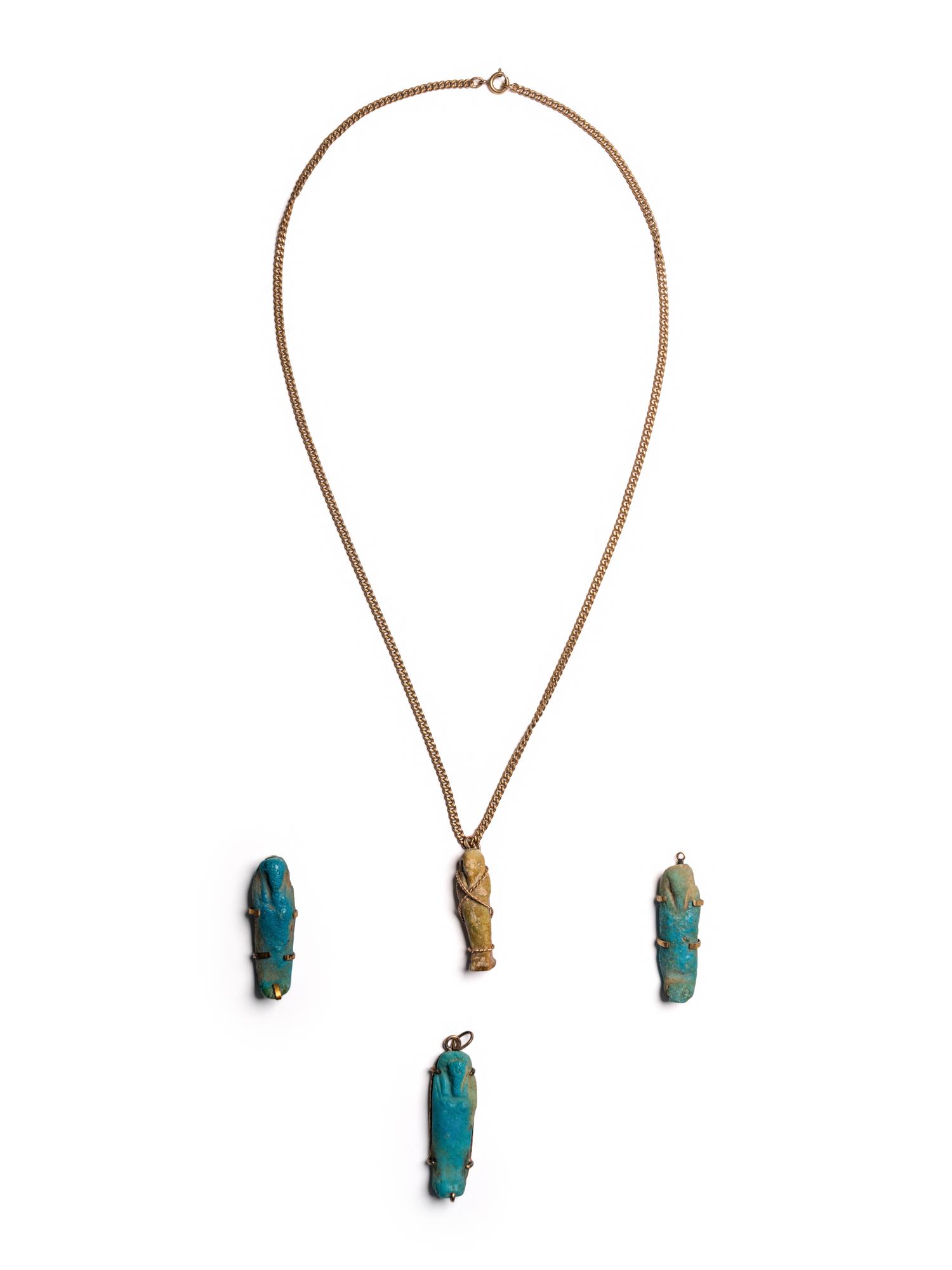 Four Egyptian Faience Ushabtis with Modern Mounts