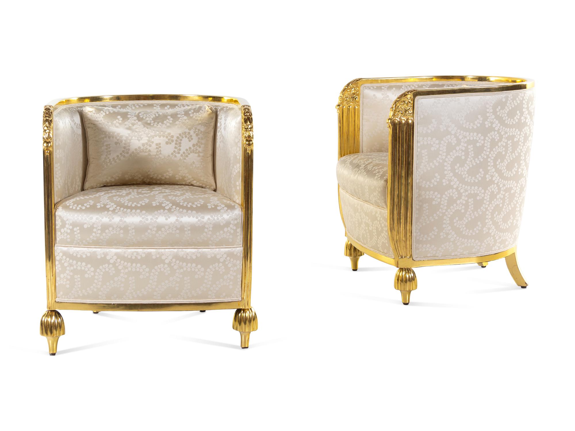 A Pair of Neoclassical Giltwood Bergères