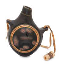 Micaceous Black and Sienna Pottery Canteen, with Sgraffito Decoration