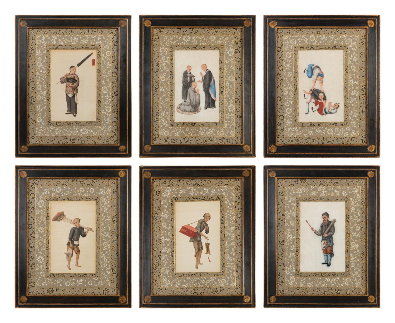 Six Chinese Pith/Rice Paper Paintings — 19TH CENTURY