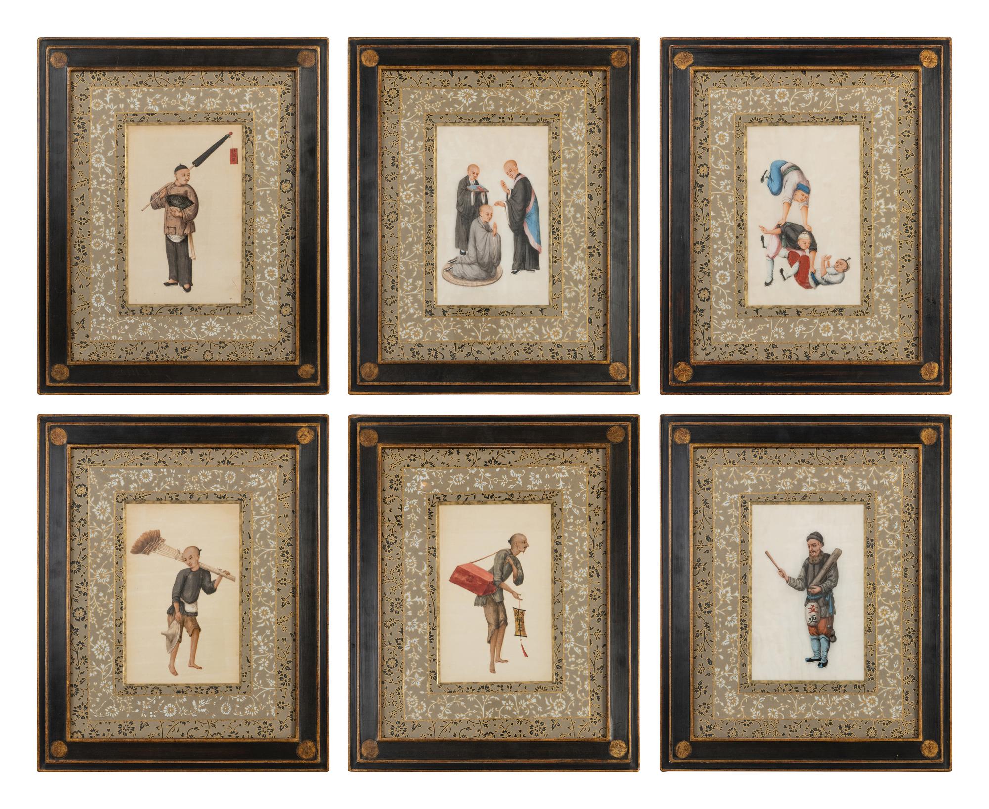 Six Chinese Pith/Rice Paper Paintings — 19TH CENTURY