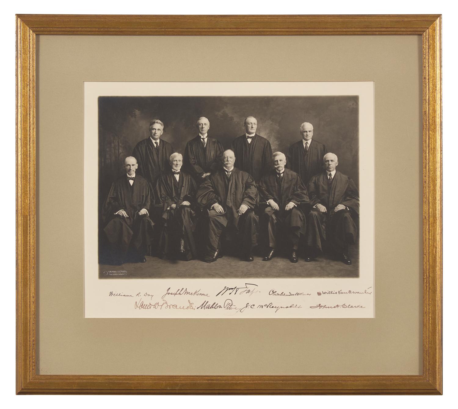 [Americana] [Supreme Court] Taft, William, and Oliver Wendell Holmes, Jr., and Louis Brandeis, et al. Signed Photograph