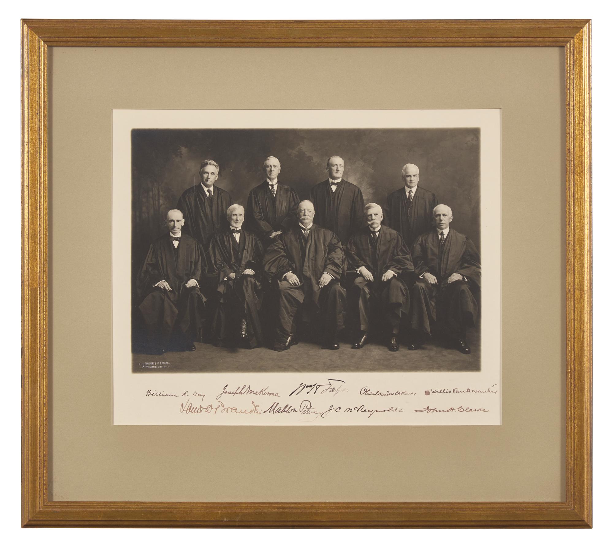 [Americana] [Supreme Court] Taft, William, and Oliver Wendell Holmes, Jr., and Louis Brandeis, et al. Signed Photograph
