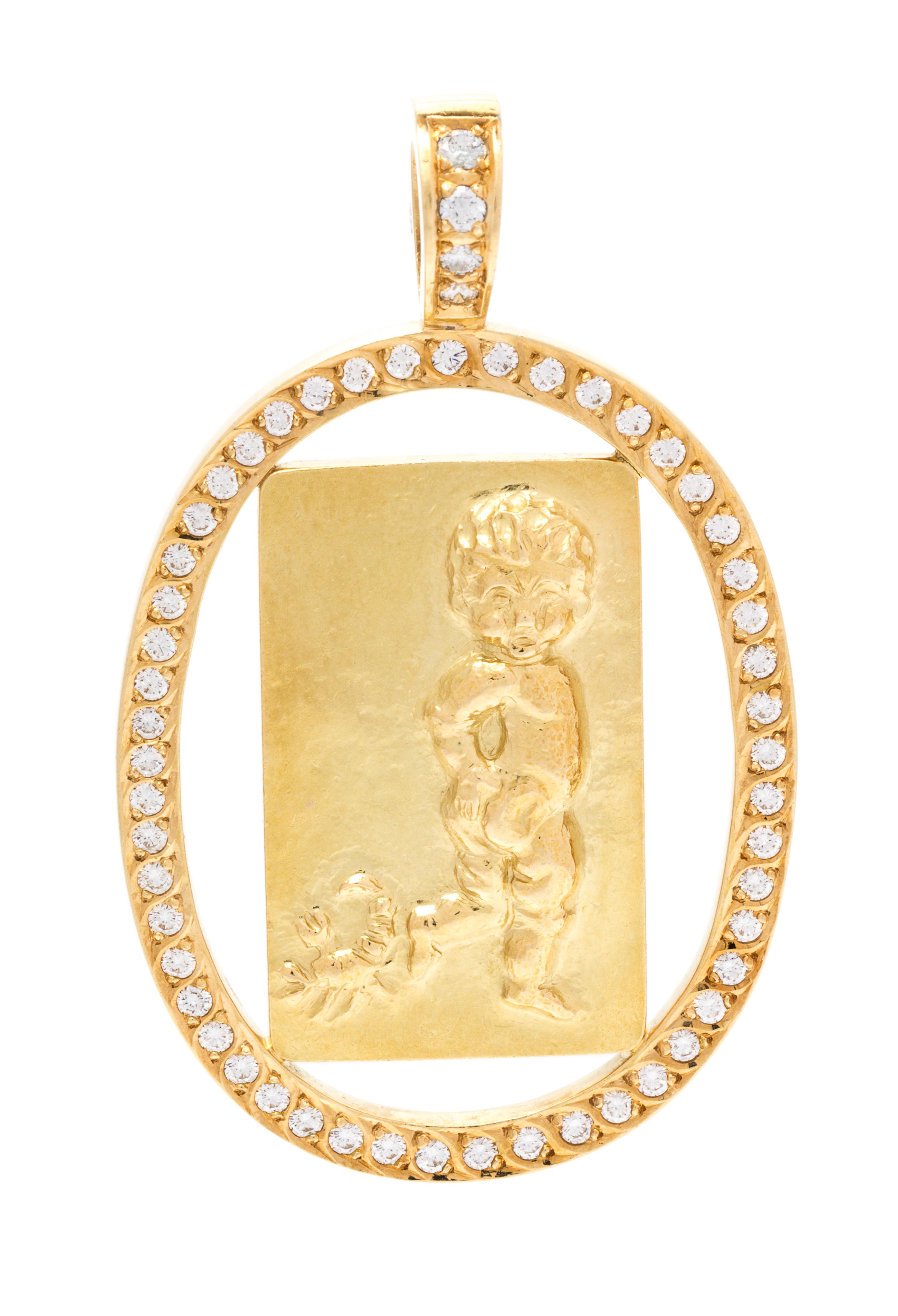 An 18 Karat Yellow Gold and Diamond Pendant, 30.50 dwts.